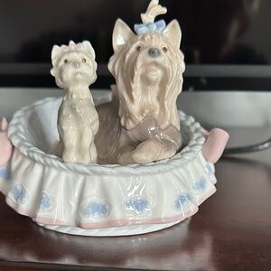 Ceramic Dog Figurine Set - Cream and Pink